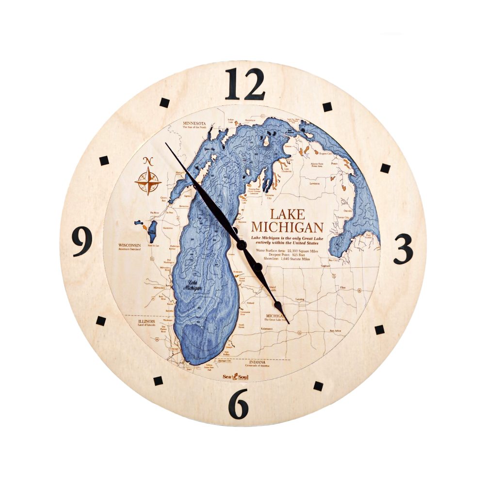 Lake Michigan Nautical Clock Birch Accent with Deep Blue Water