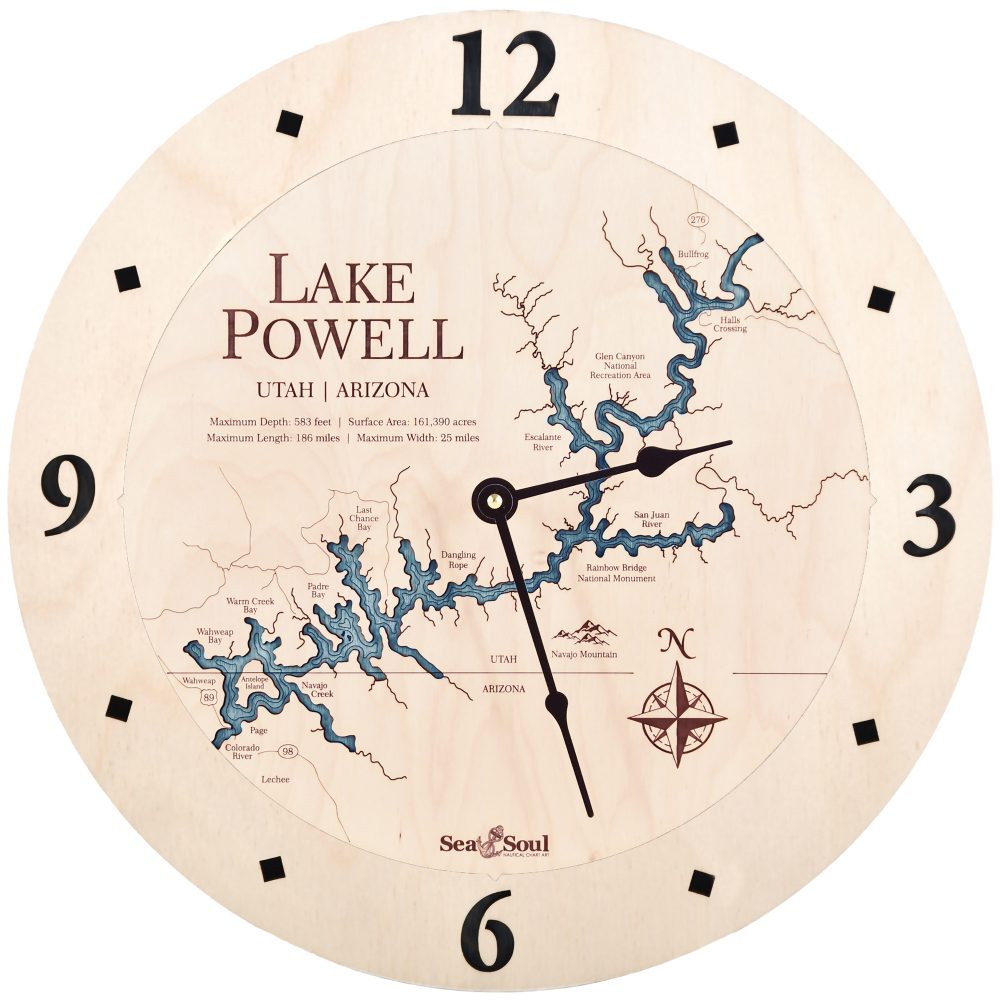 Lake Powell Nautical Clock Birch Accent with Blue Green Water Product Shot
