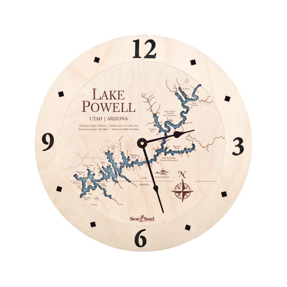 Lake Powell Nautical Clock Birch Accent with Blue Green Water