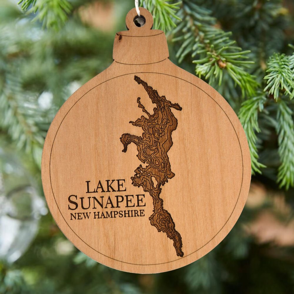 Lake Sunapee Engraved Nautical Ornament Hanging on Christmas Tree