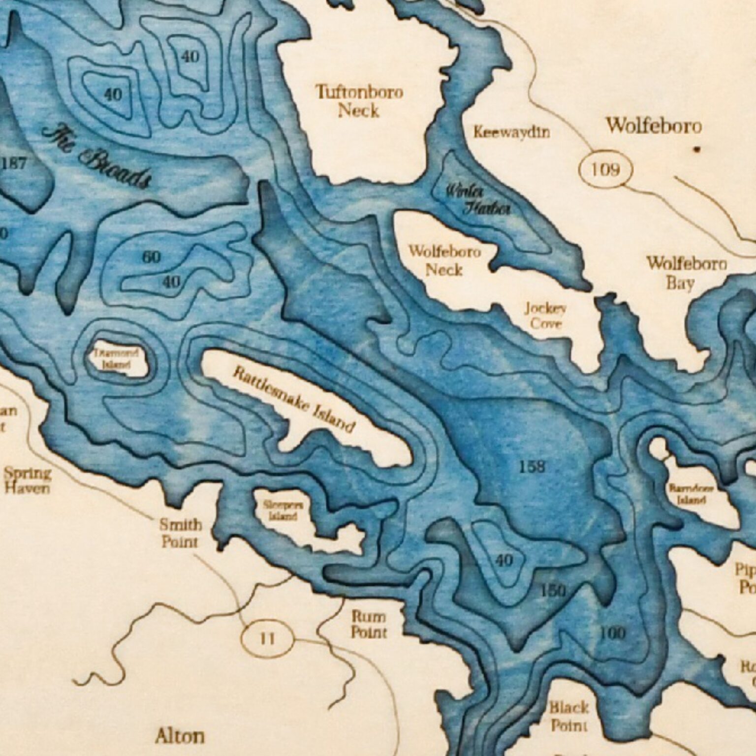 Lake Winnipesaukee 4 Level Nautical Chart Wall Art 16”x 20” Sea and