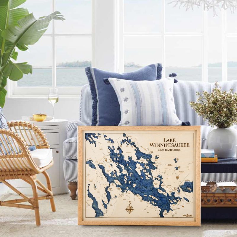 Lake Winnipesaukee 4 Level Nautical Chart Wall Art 16”x 20” Sea and