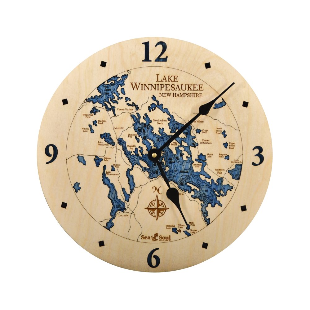 Lake Winnipesaukee Coastal Clock Birch Accent with Deep Blue Water