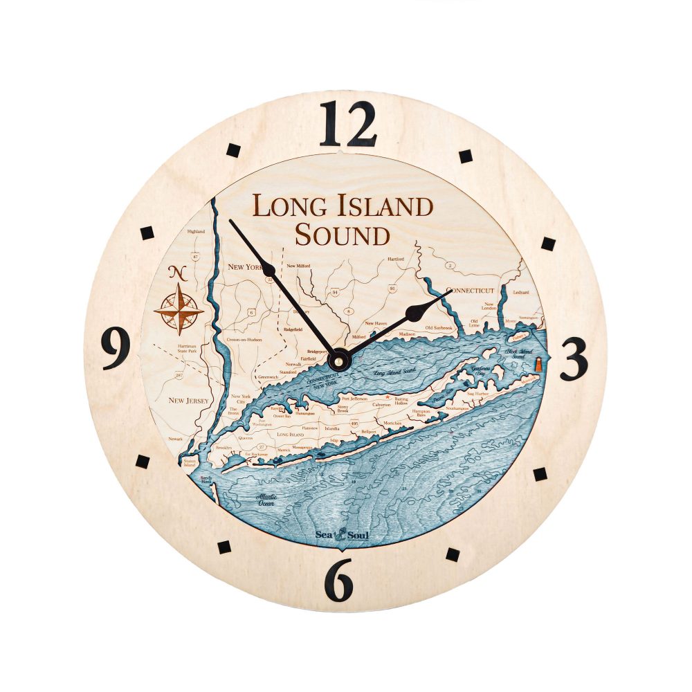 Long Island Sound Nautical Clock Birch Accent with Blue Green Water