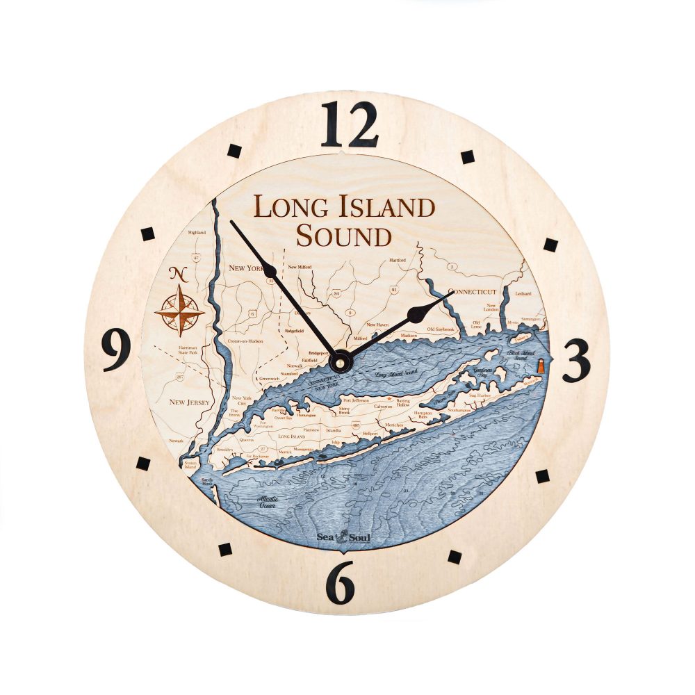 Long Island Sound Nautical Clock Birch Accent with Deep Blue Water