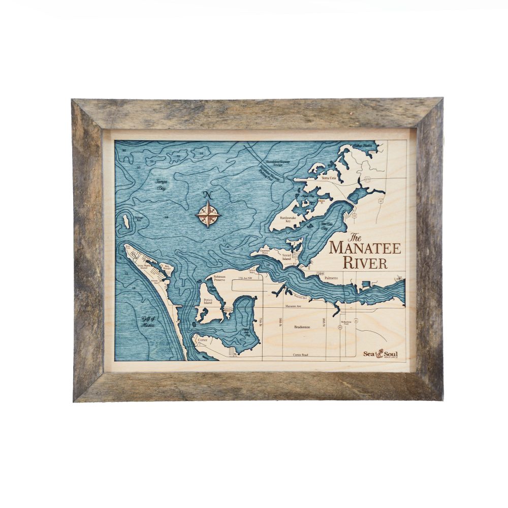 Manatee River Wall Art Rustic Pine with Blue Green Water