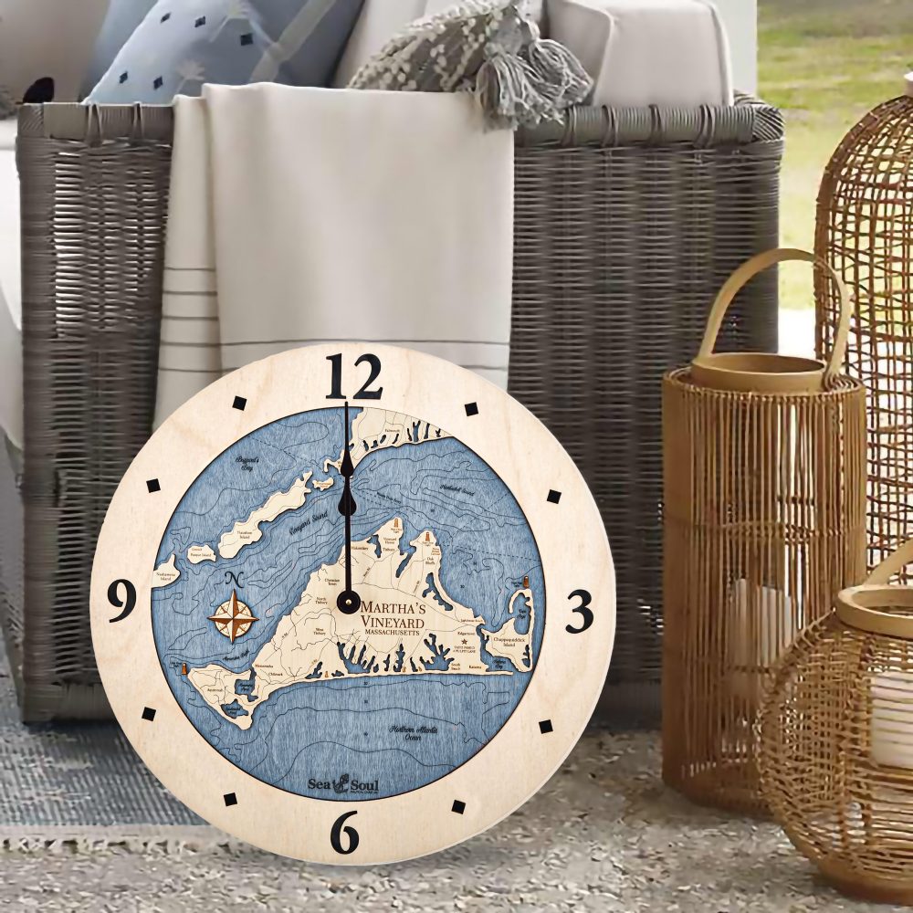 Martha's Vineyard Nautical Clock Birch Accent with Deep Blue Water by Chair