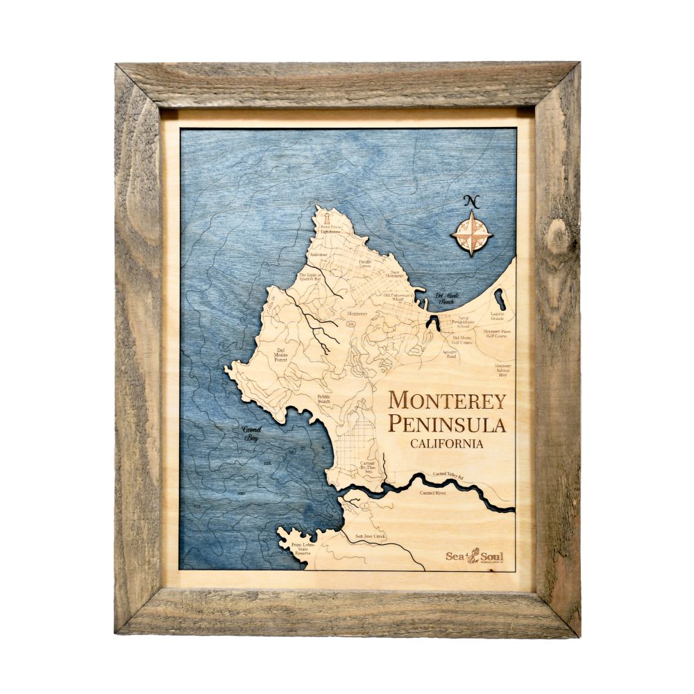 Monterey Peninsula Wall Art Rustic Pine Accent with Deep Blue Water