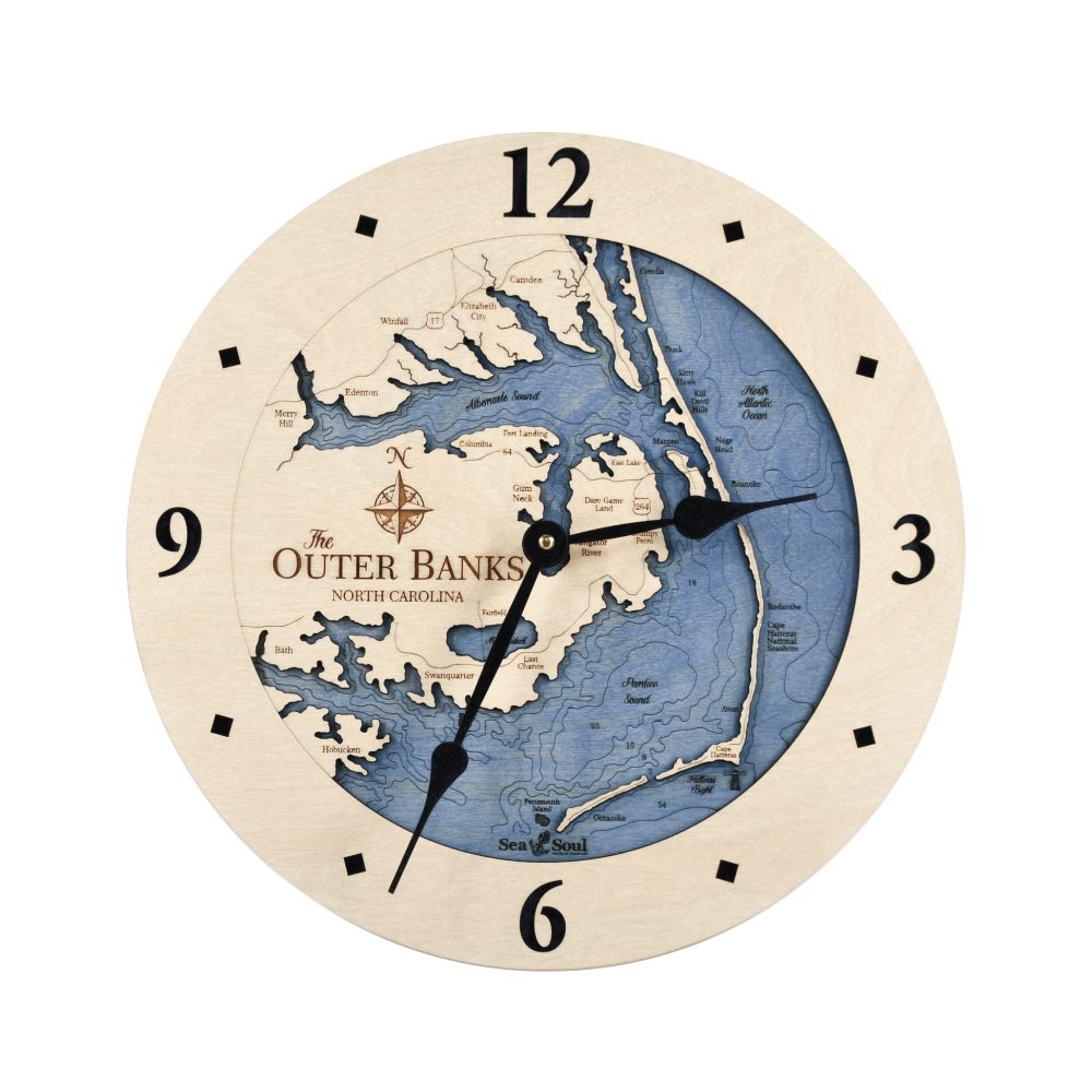 Outer Banks Coastal Clock Birch Accent with Deep Blue Water