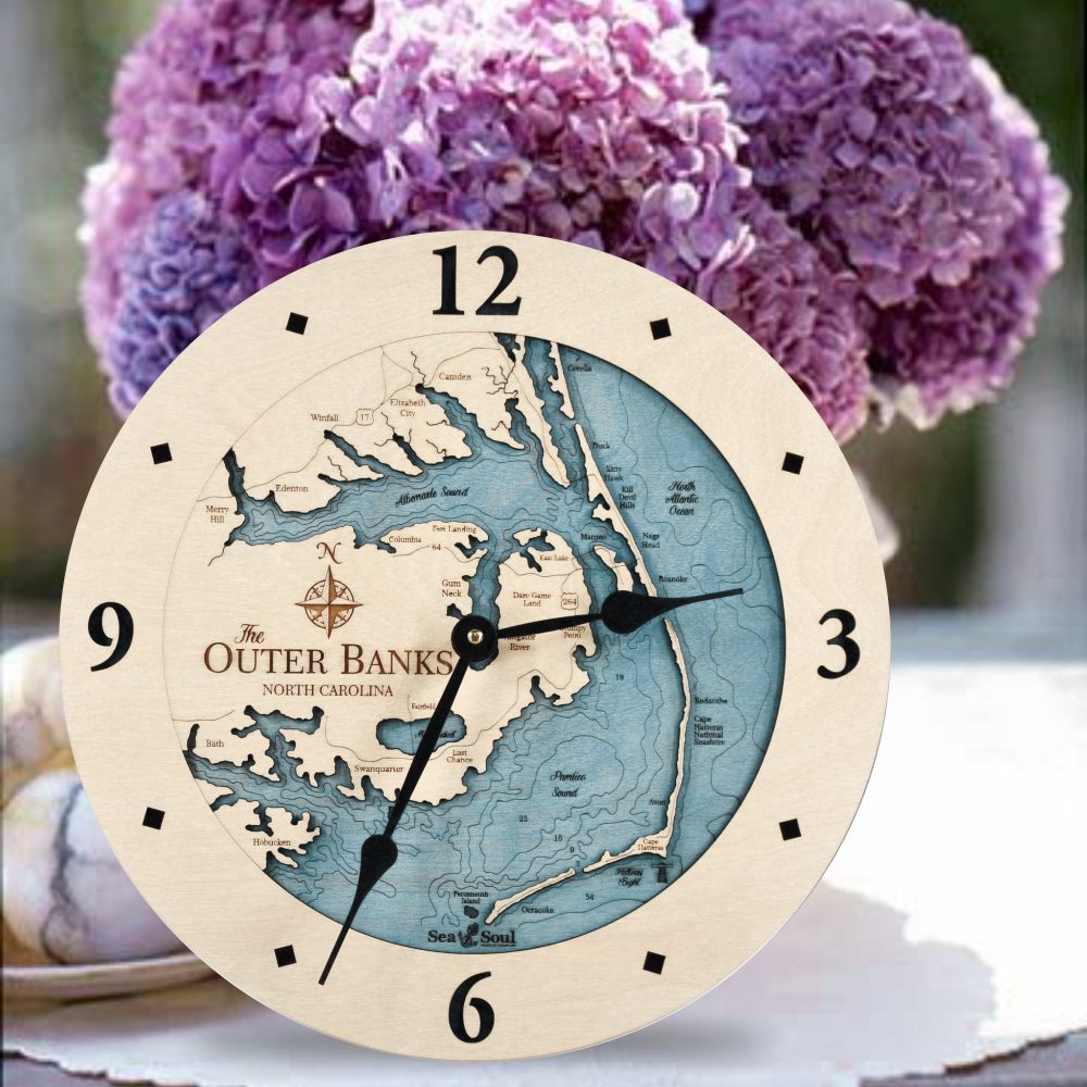 Outer Banks Coastal Clock Birch Accent with Blue Green Water in Use