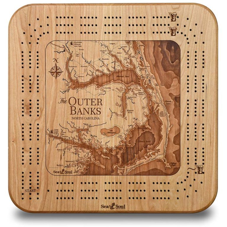 Outer Banks 3 Player Cribbage Board Sea and Soul Charts