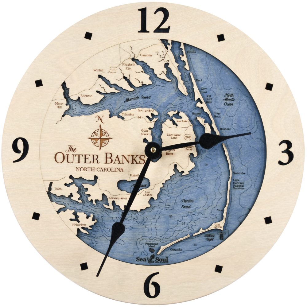 Outer Banks Coastal Clock Birch Accent with Deep Blue Water