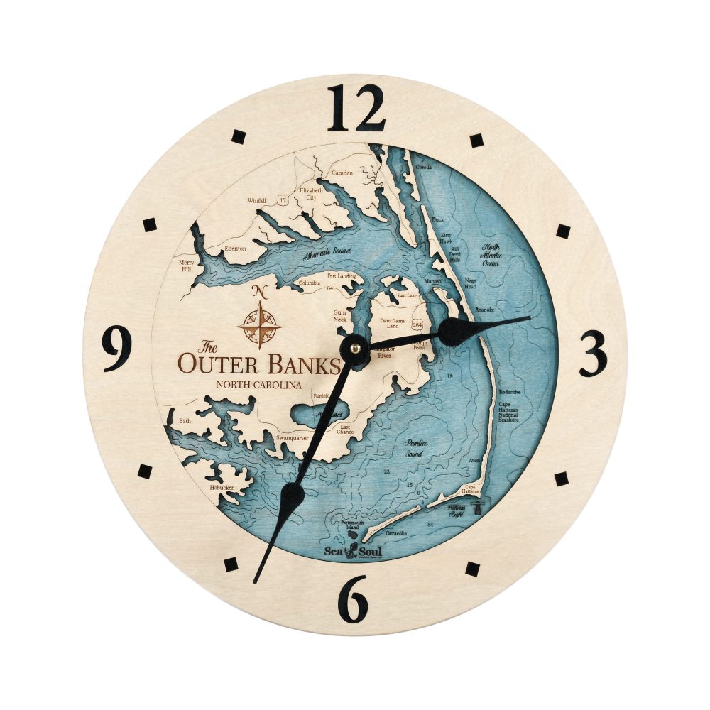 Outer Banks Nautical Clock Birch Blue Green Water