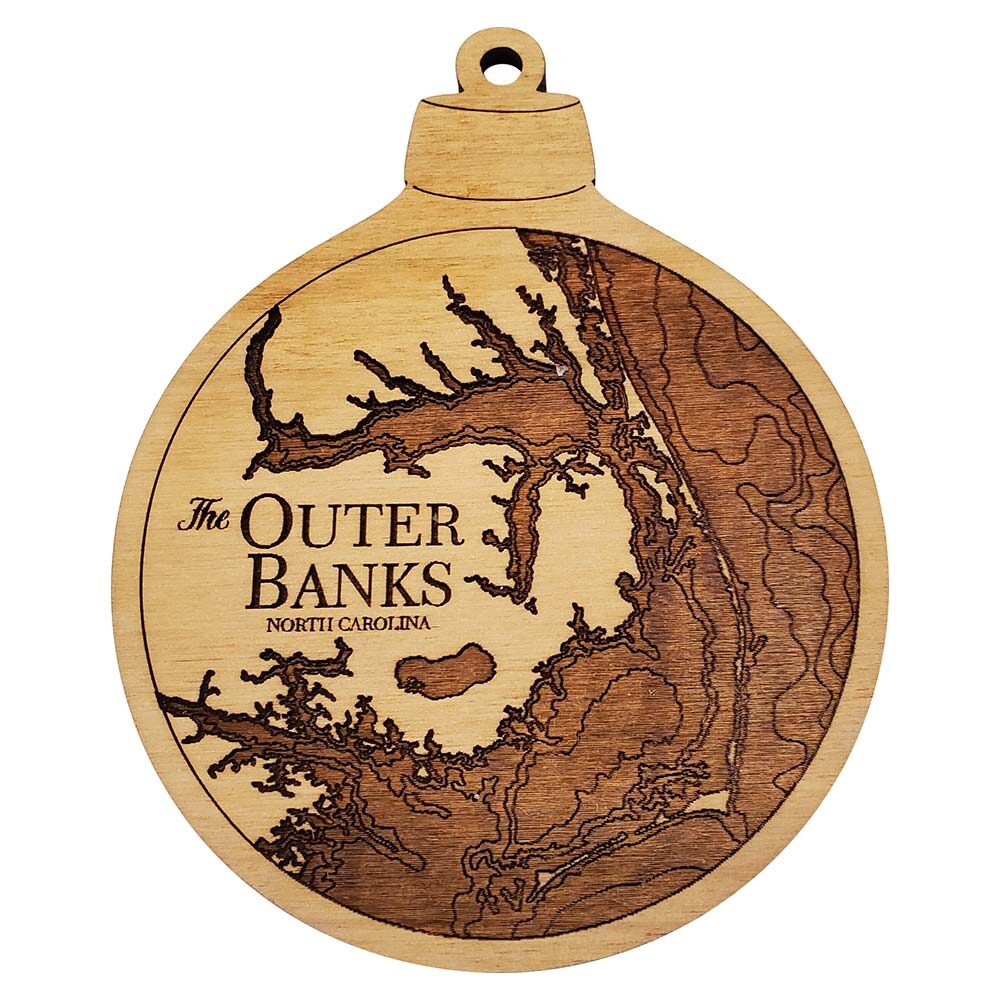 Outer Banks Nautical Ornament Engraved on Red Alder