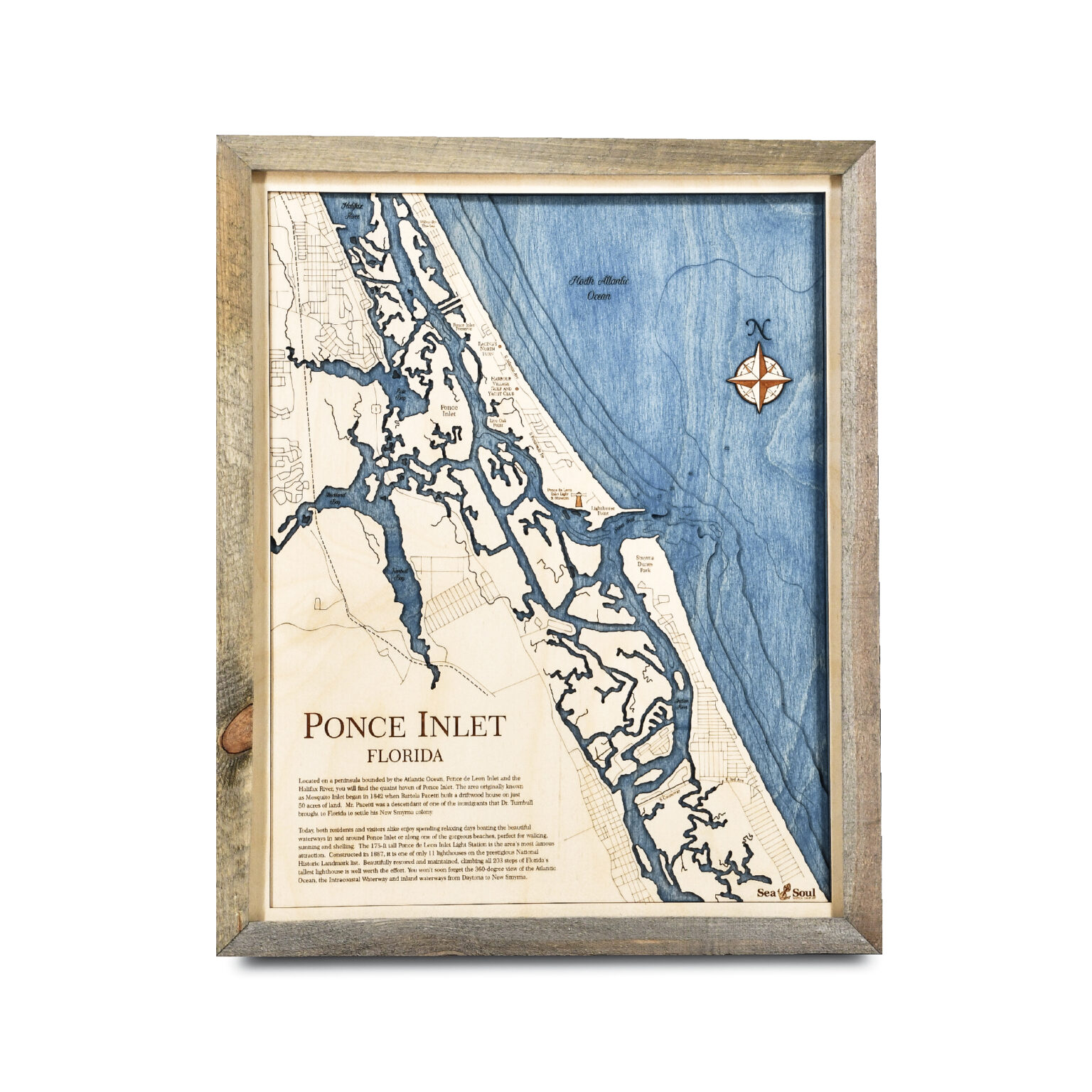 Ponce Inlet 4 Level Nautical Chart Wall Art 16”x 20” Sea and Soul
