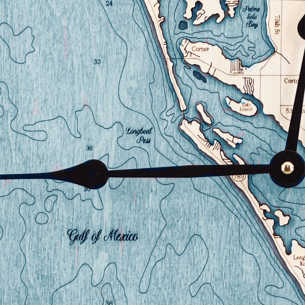 Sarasota Bay Nautical Clock Birch Accent with Blue Green Water Detail Shot 3