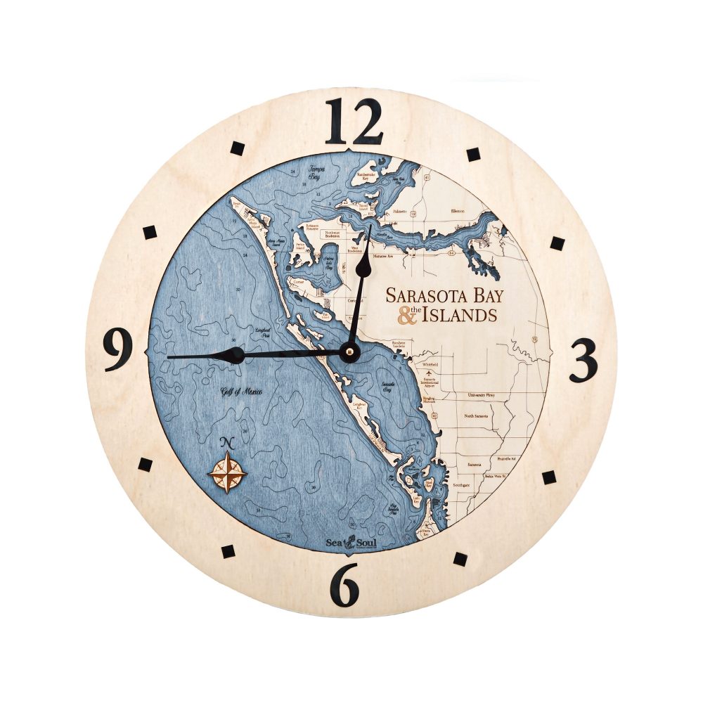 Sarasota Bay Nautical Clock Birch Accent with Deep Blue Water