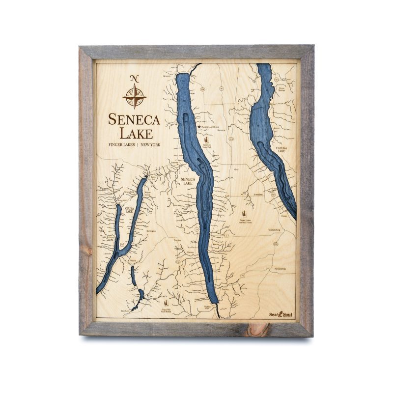 Seneca, Cayuga & Keuka Lakes 4 Level Nautical Chart Wall Art 16”x 20