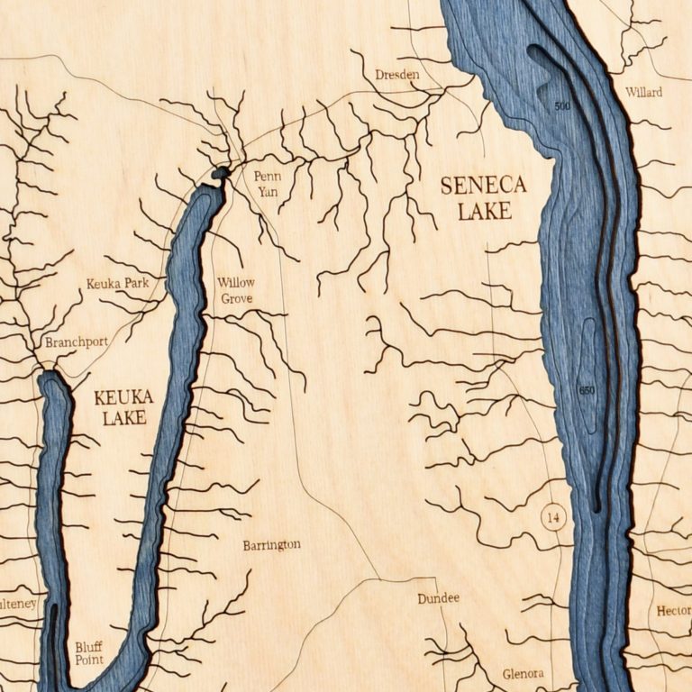 Seneca, Cayuga & Keuka Lakes 4 Level Nautical Chart Wall Art 16”x 20