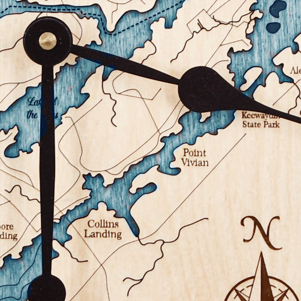 Thousand Islands Nautical Clock Birch Accent with Blue Green Water Detail Shot 3