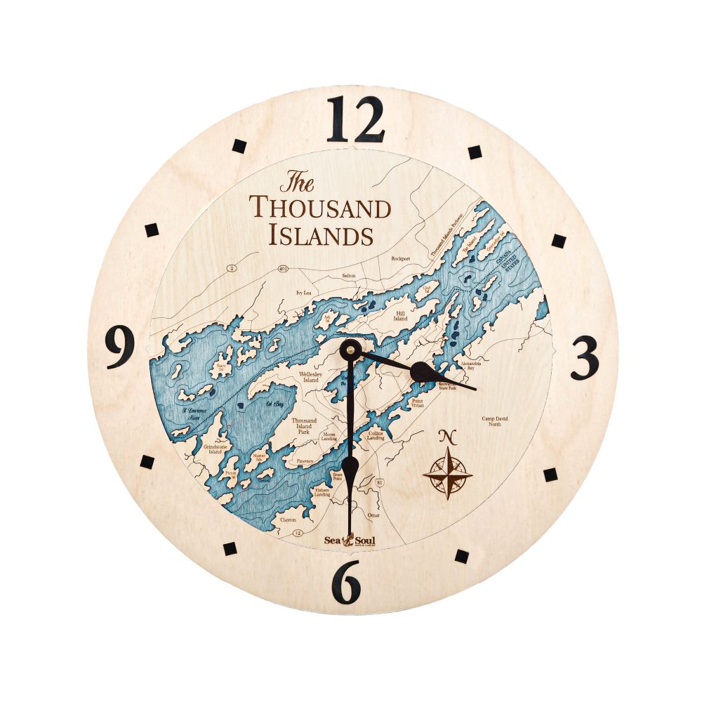Thousand Islands Nautical Clock Birch Accent with Blue Green Water