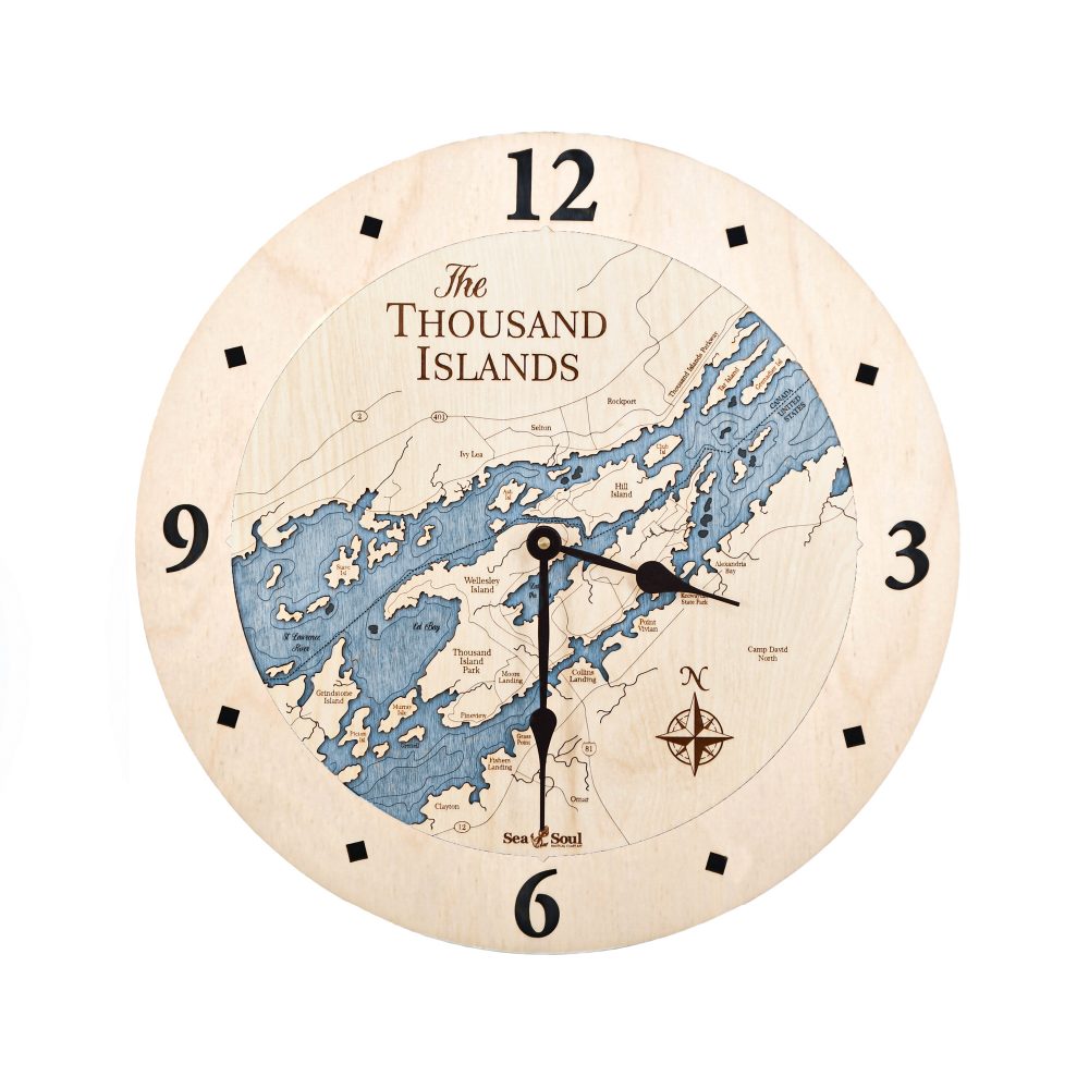 Thousand Islands Nautical Clock Birch Accent with Deep Blue Water