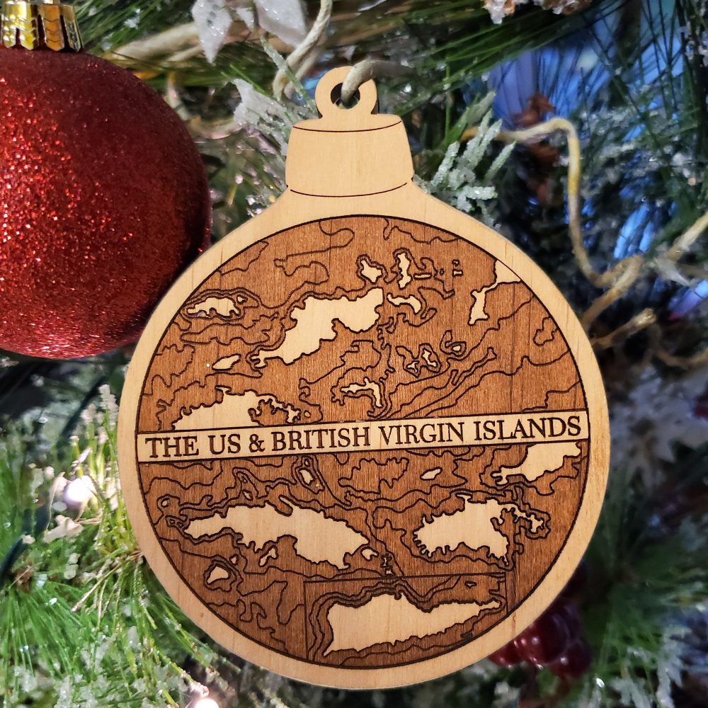 Virgin Islands Engraved Nautical Ornament Hanging on Christmas Tree with Ornament