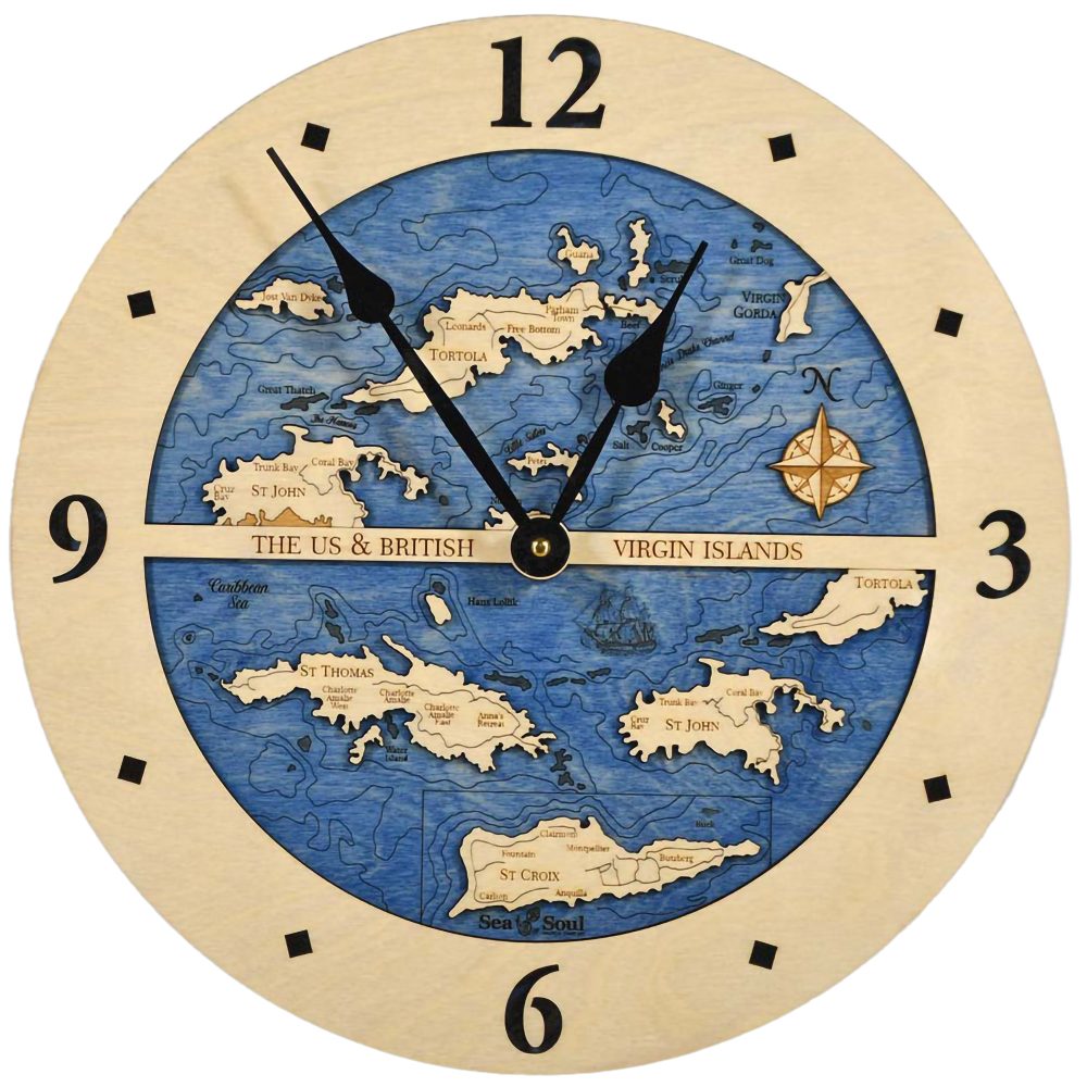 U.S. and British Virgin Islands Coastal Clock Birch Accent with Deep Blue Water