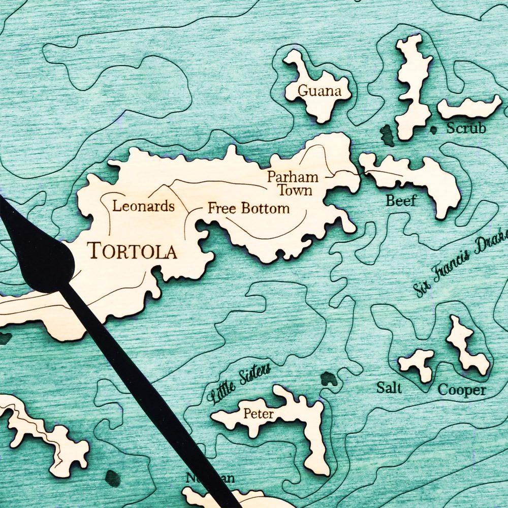 Virgin Islands Nautical Map Clock Americana Accent with Blue Green Water Detail Shot 3