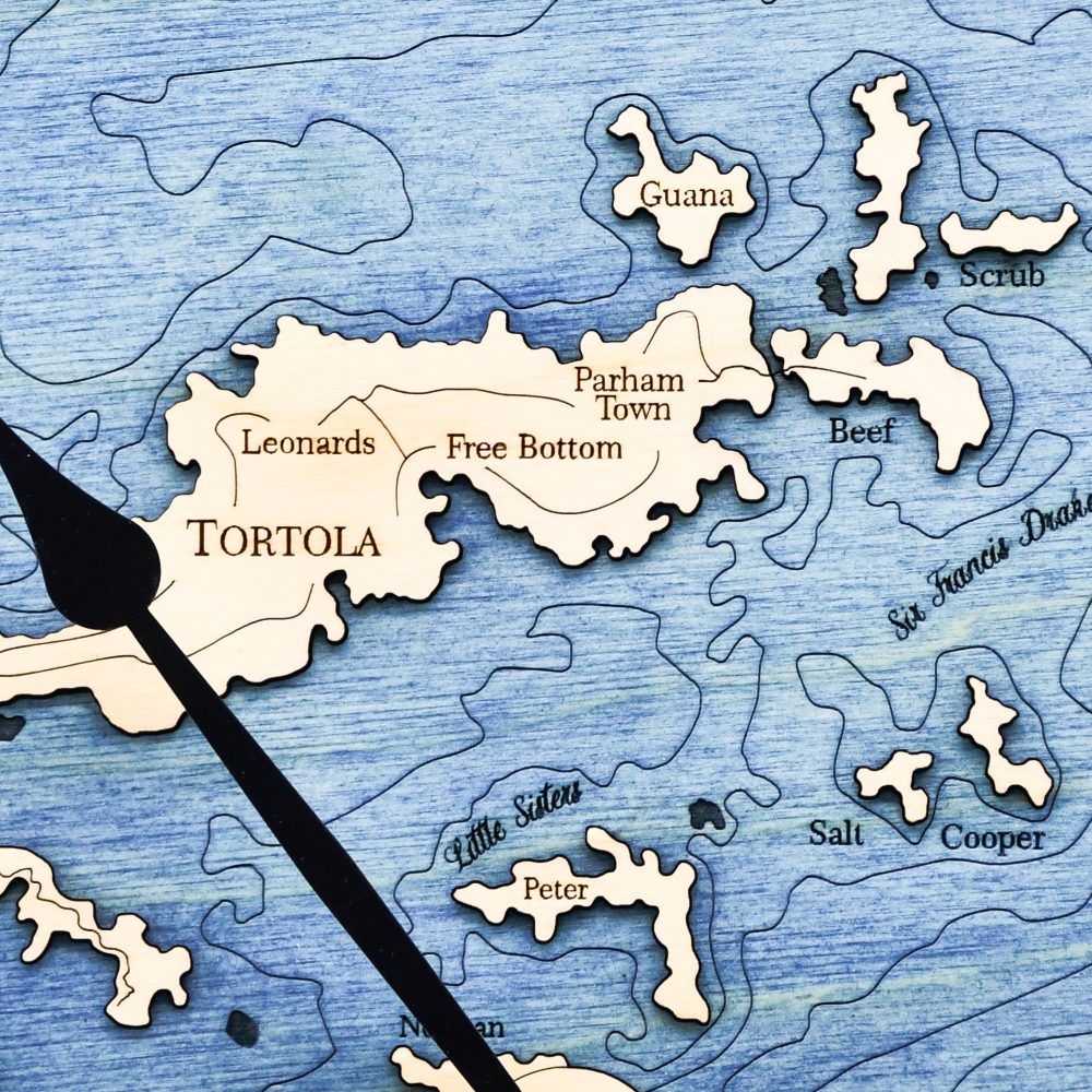 Virgin Islands Nautical Map Clock Americana Accent with Deep Blue Water Detail Shot 1