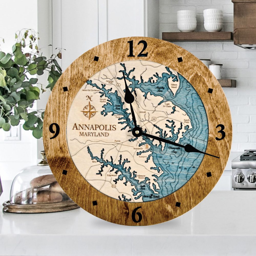 Annapolis Nautical Clock Americana Accent with Blue Green Water on Counter Top