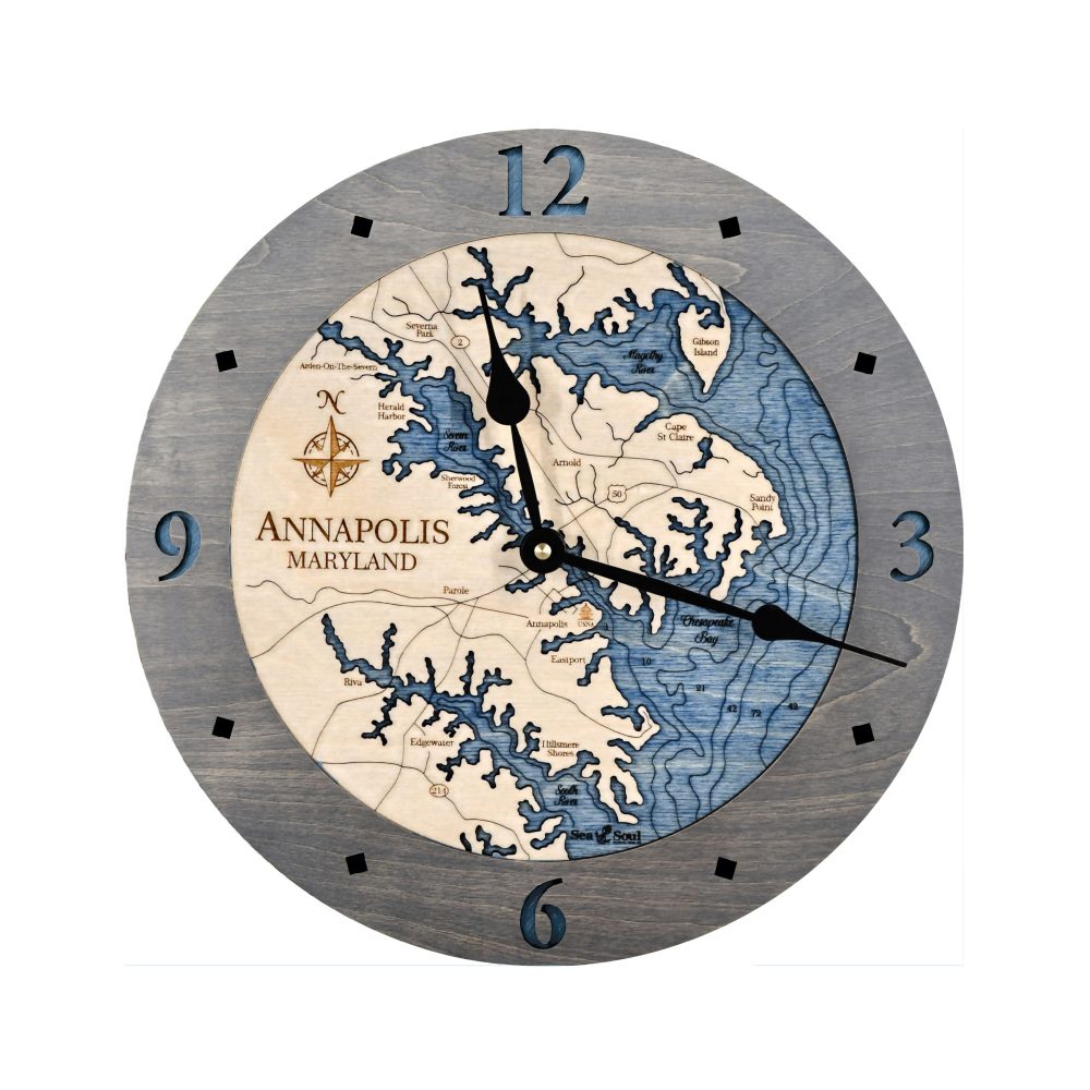 Annapolis Nautical Clock Driftwood Accent with Deep Blue Water
