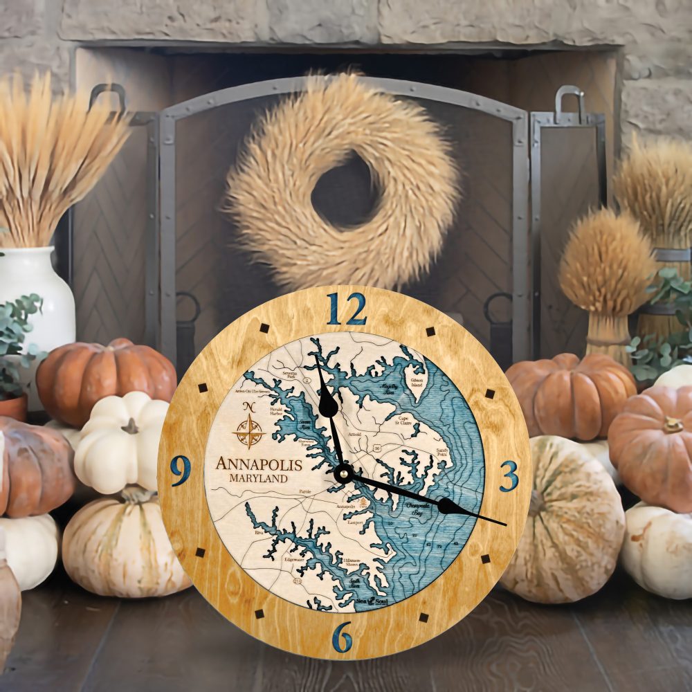Annapolis Nautical Clock Honey Accent with Blue Green Water by Fire Place
