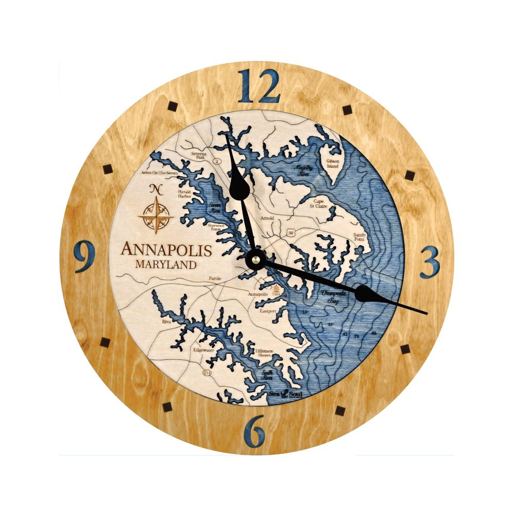 Annapolis Nautical Clock Honey Accent with Deep Blue Water
