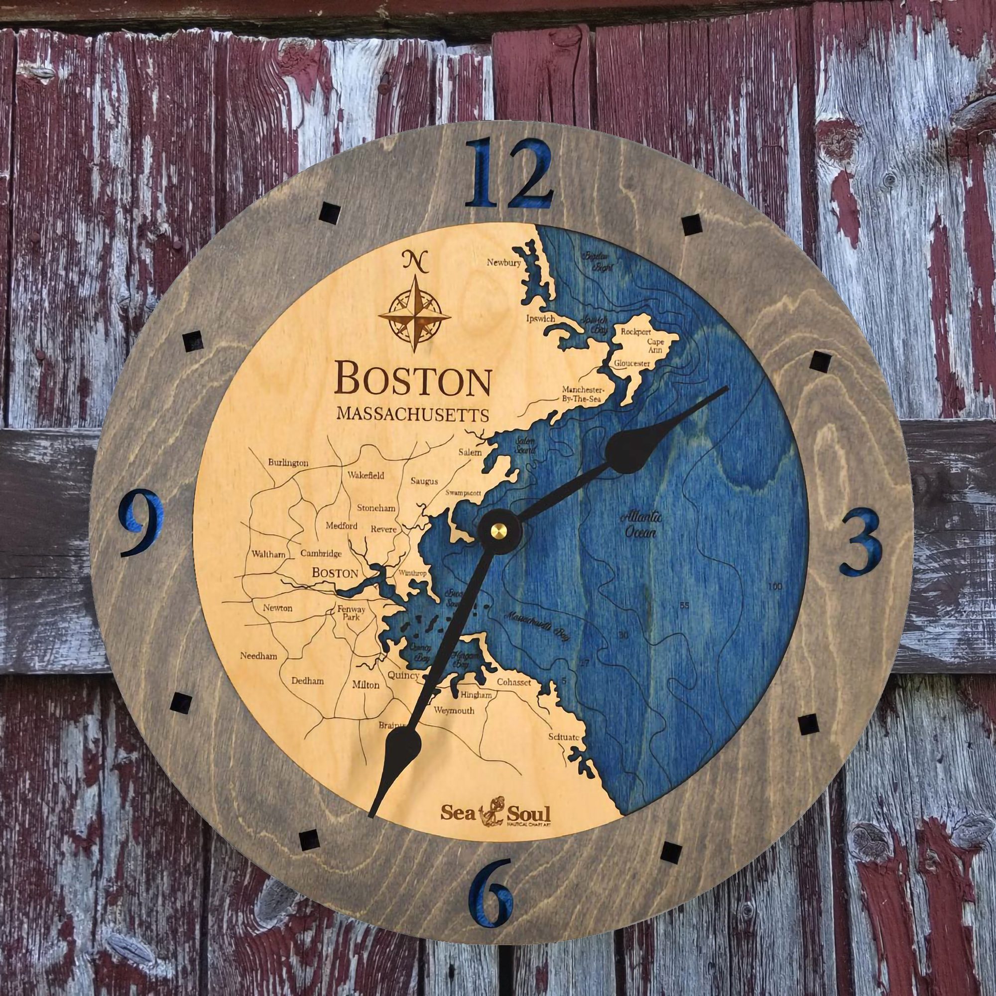 Boston Harbor Nautical Clock Sea and Soul Charts