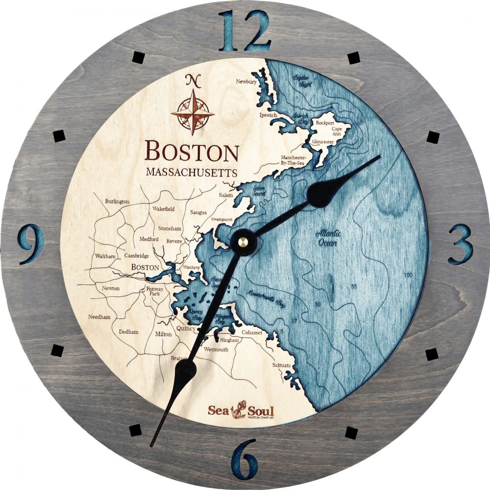 Boston Harbor Nautical Clock Driftwood Accent with Blue Green Water Product Shot