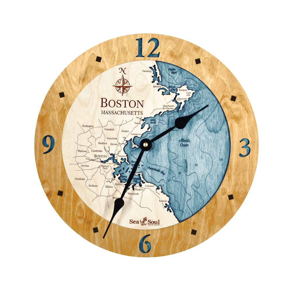 Boston Harbor Nautical Clock Honey Accent with Blue Green Water