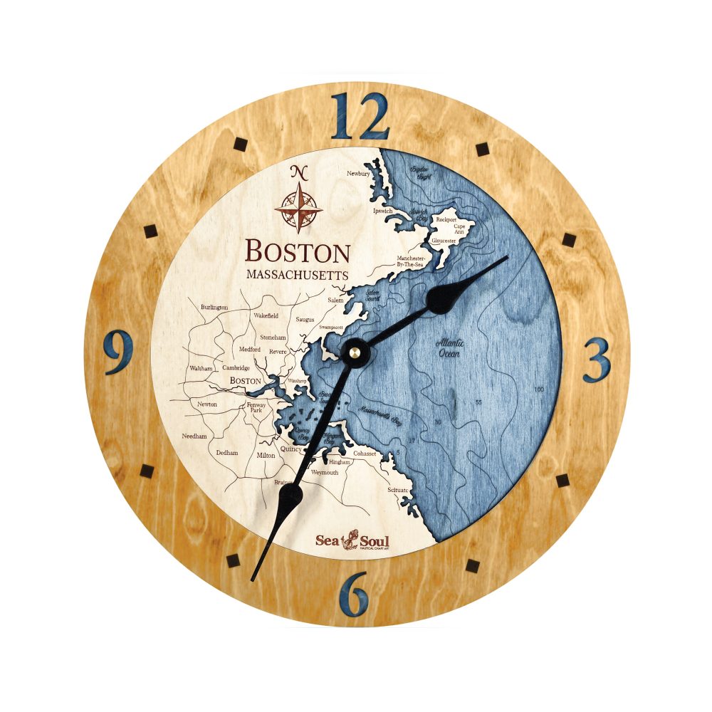 Bar Harbor Nautical Clock Honey Accent with Deep Blue Water