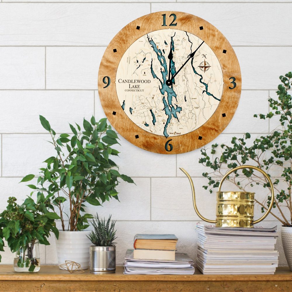 Candlewood Lake Nautical Clock Americana Accent with Blue Green Water on Wall