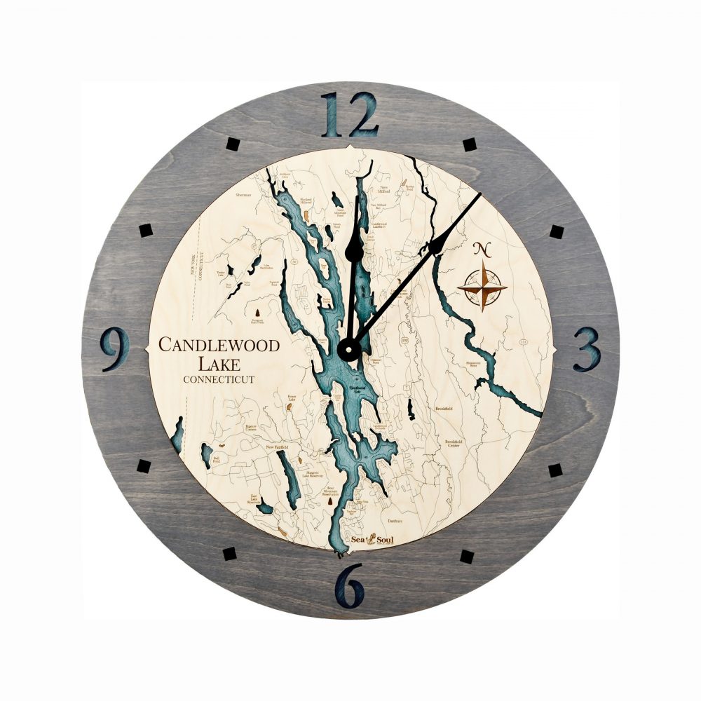 Candlewood Lake Nautical Clock Driftwood Accent with Blue Green Water