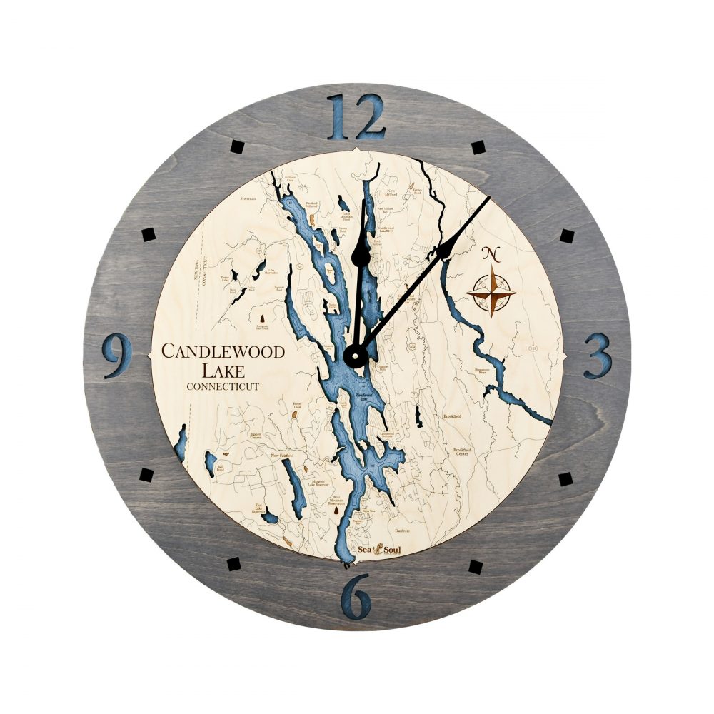 Candlewood Lake Nautical Clock Driftwood Accent with Deep Blue Water