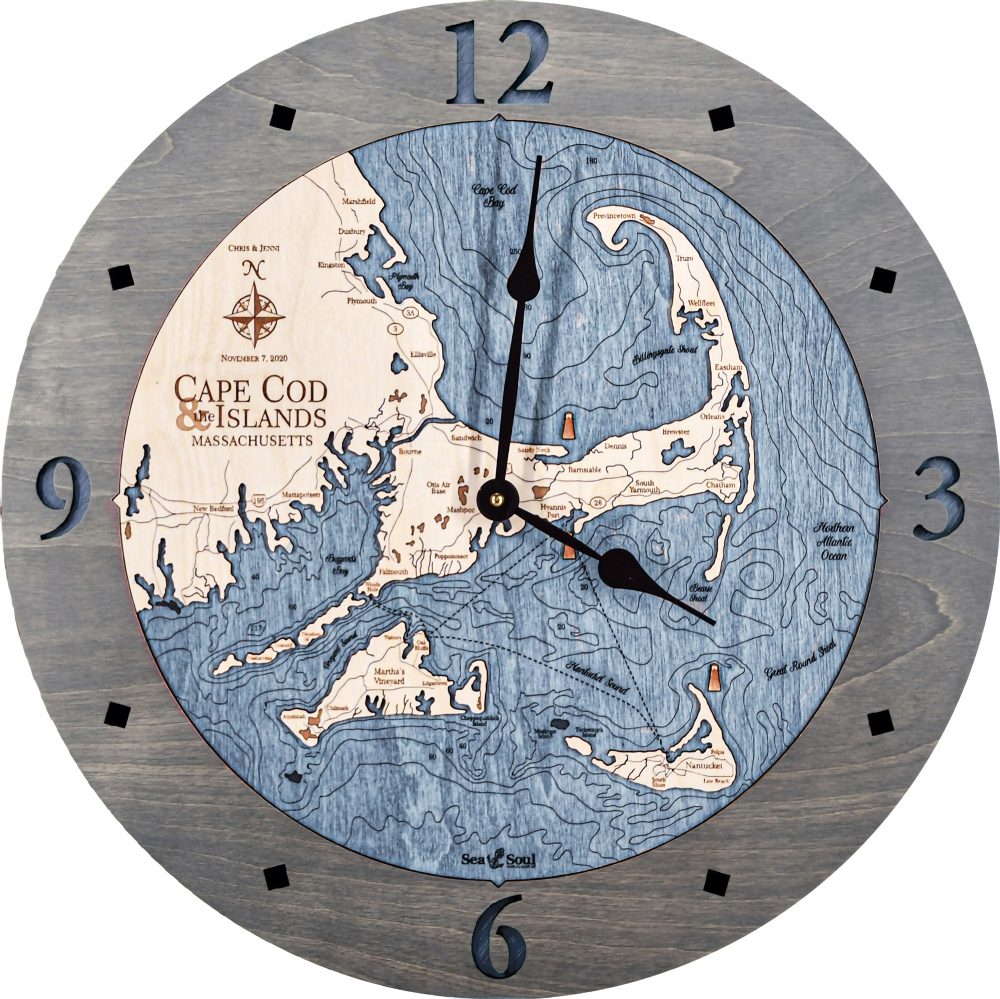 Cape Cod Nautical Clock Driftwood Accent with Deep Blue Water Product Shot