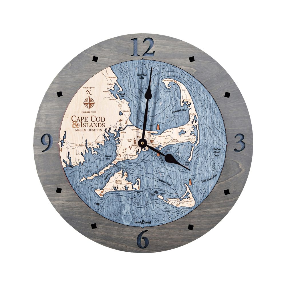 Cape Cod Nautical Clock Driftwood Accent with Deep Blue Water