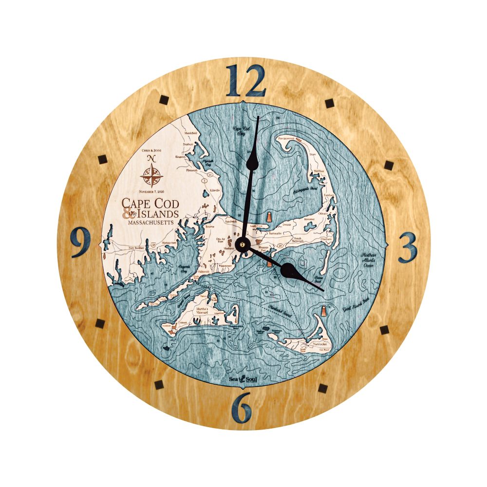 Cape Cod Nautical Clock Honey Accent with Blue Green Water