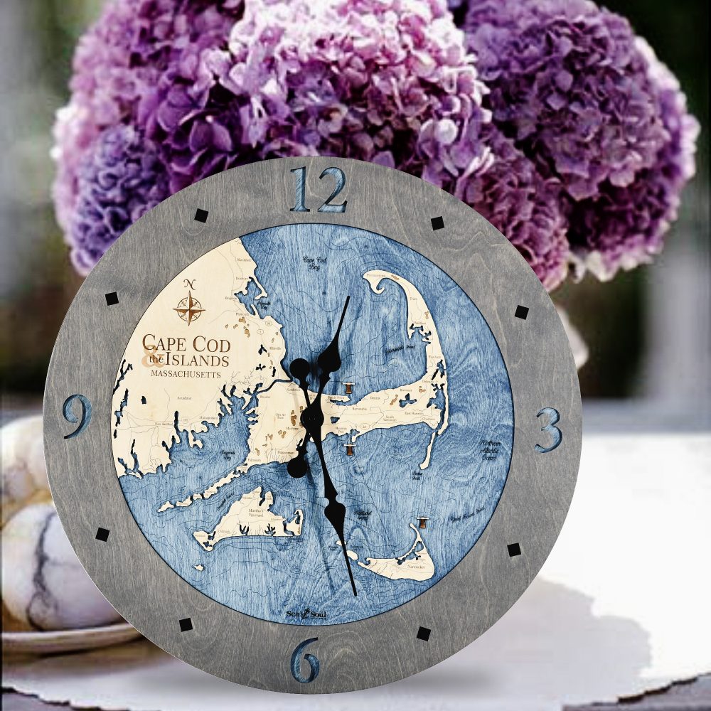 Cape Cod Coastal Clock Driftwood Accent with Deep Blue Water in Use