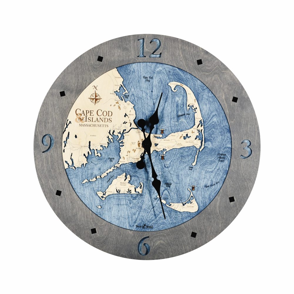 Cape Cod Coastal Clock Driftwood Accent with Deep Blue Water
