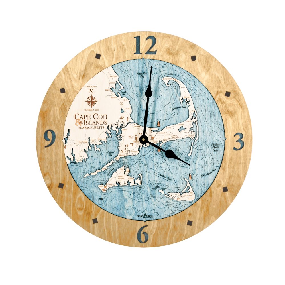 Cape Cod Coastal Clock Honey Accent with Blue Green Water
