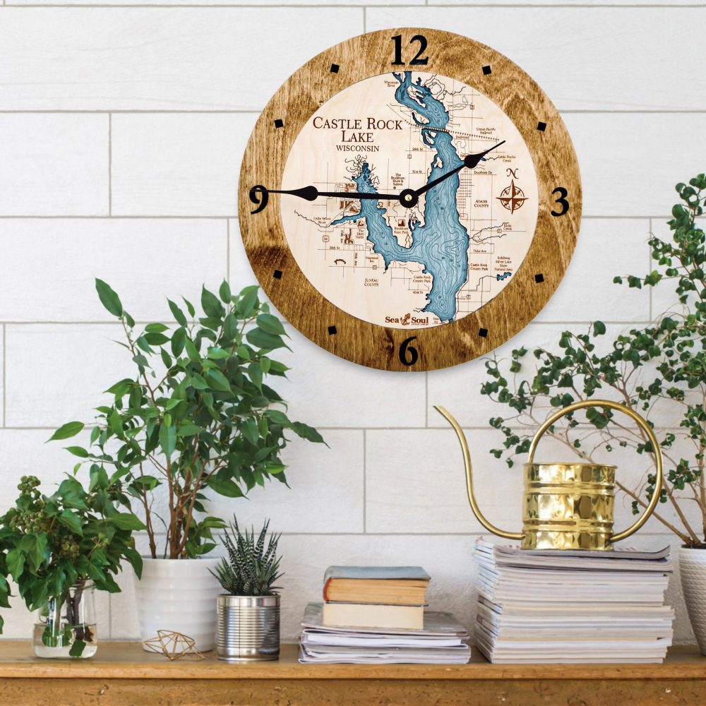 Castle Rock Lake Nautical Clock Americana Accent with Blue Green Water on Wall