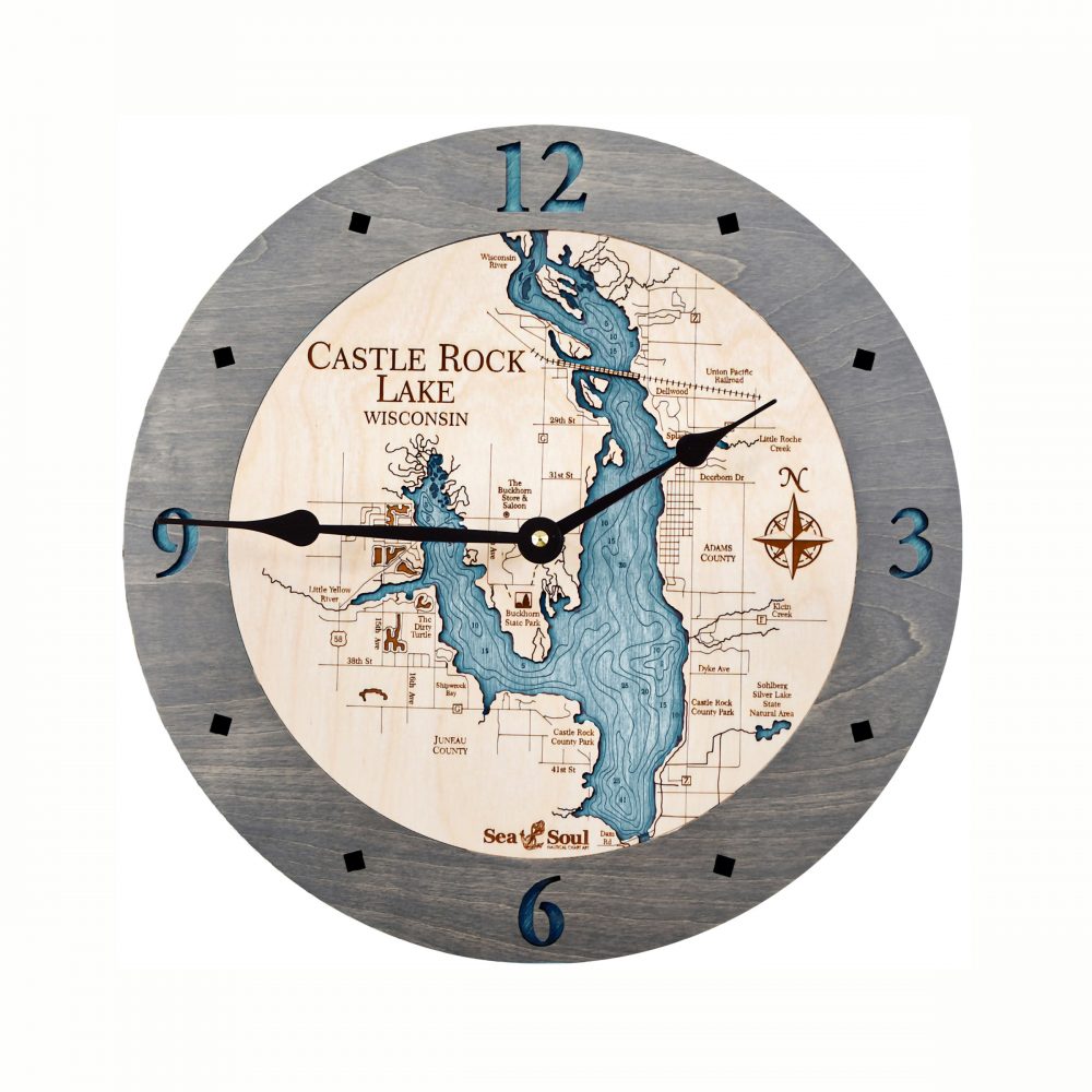 Castle Rock Lake Nautical Clock Driftwood Accent with Blue Green Water