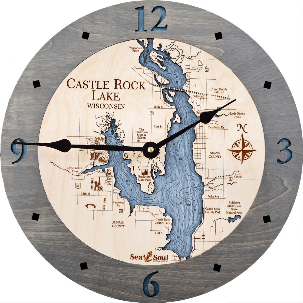 Castle Rock Lake Nautical Clock Driftwood Accent with Deep Blue Water Product Shot
